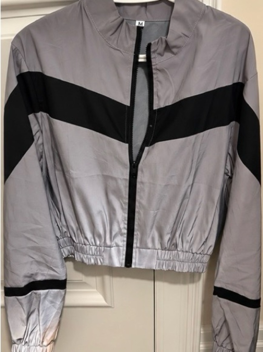 Gray and Black Cropped Windbreaker Jacket